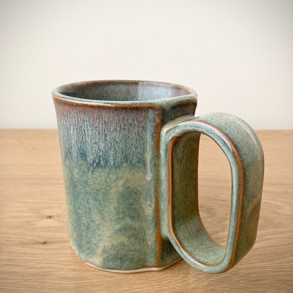 studio pottery artist signed rustic mug cup farmhouse cottage green blue brown - Picture 5 of 11